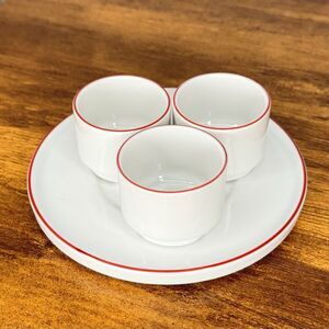 RARE Vintage Melitta Friesland Germany Egg Cups Plate Life 5112 Red Edition MCM